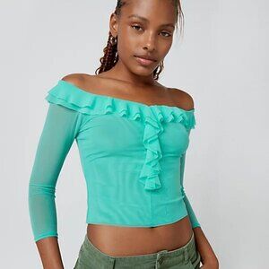 NWT Urban Outfitters Rachel Y2K Style Green Mesh Ruffle Top